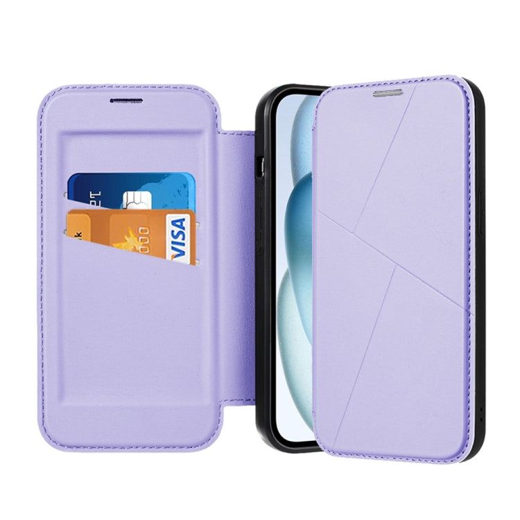 For iPhone 15 Magnetic Armor Series RFID Card Slots Leather Phone Case(Purple) - iPhone 15 Cases by buy2fix | Online Shopping UK | buy2fix