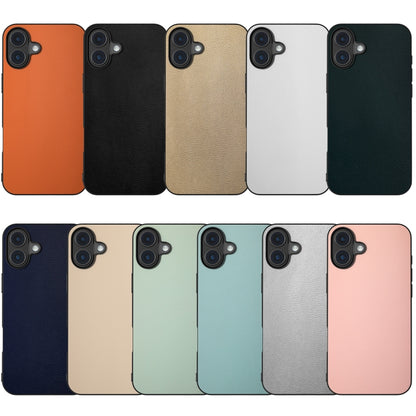 For iPhone 16 PU Leather Black Frame Full Coverage Phone Case(Peach Pink) - iPhone 16 Cases by buy2fix | Online Shopping UK | buy2fix