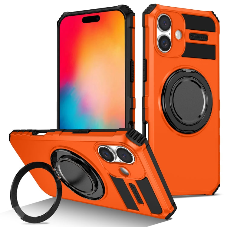 For iPhone 16 Plus Rotating Magnetic Holder Phone Case(Orange) - iPhone 16 Plus Cases by buy2fix | Online Shopping UK | buy2fix