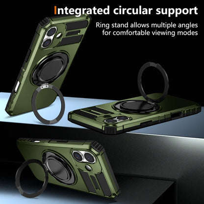 For iPhone 16 Rotating Magnetic Holder Phone Case(Dark Green) - iPhone 16 Cases by buy2fix | Online Shopping UK | buy2fix