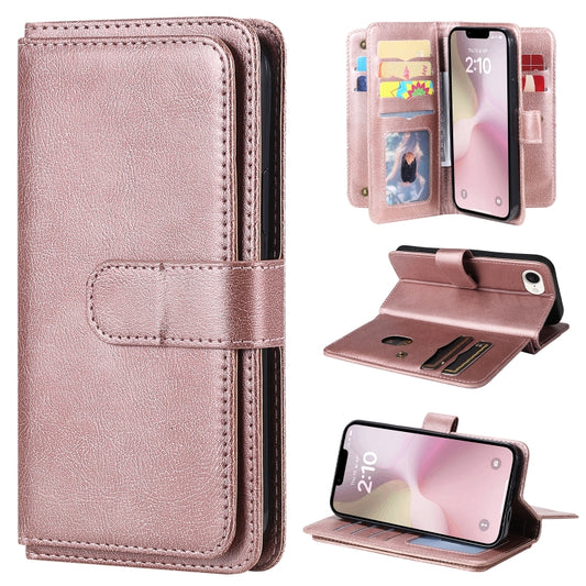 For iPhone SE 2024 Multi-Function Wallet 10 Card Slots Leather Phone Case(Rose Gold) - More iPhone Cases by buy2fix | Online Shopping UK | buy2fix