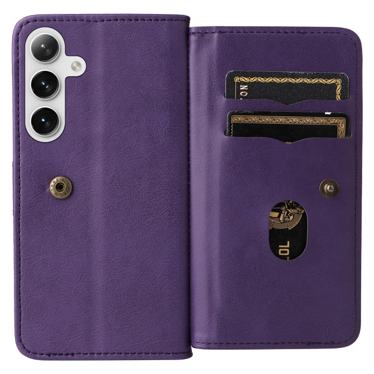 For Samsung Galaxy S25 / S24 5G Multi-Function Wallet 10 Card Slots Leather Phone Case(Violet) - Galaxy S25 5G Cases by buy2fix | Online Shopping UK | buy2fix