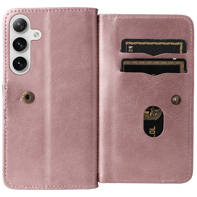 For Samsung Galaxy S25 / S24 5G Multi-Function Wallet 10 Card Slots Leather Phone Case(Rose Gold) - Galaxy S25 5G Cases by buy2fix | Online Shopping UK | buy2fix