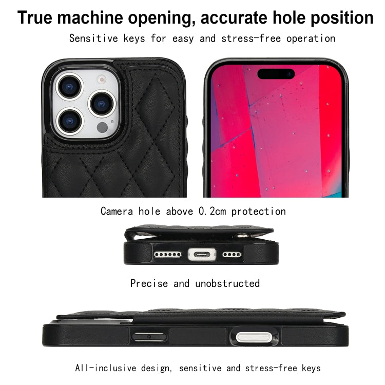 For iPhone 16 Pro Max Double Buckle Rhombic PU Leather Phone Case(Black) - iPhone 16 Pro Max Cases by buy2fix | Online Shopping UK | buy2fix