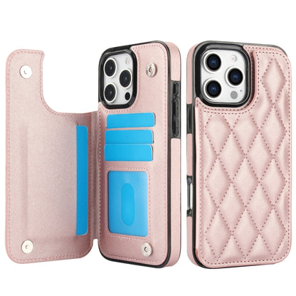 For iPhone 16 Pro Max Double Buckle Rhombic PU Leather Phone Case(Rose Gold) - iPhone 16 Pro Max Cases by buy2fix | Online Shopping UK | buy2fix