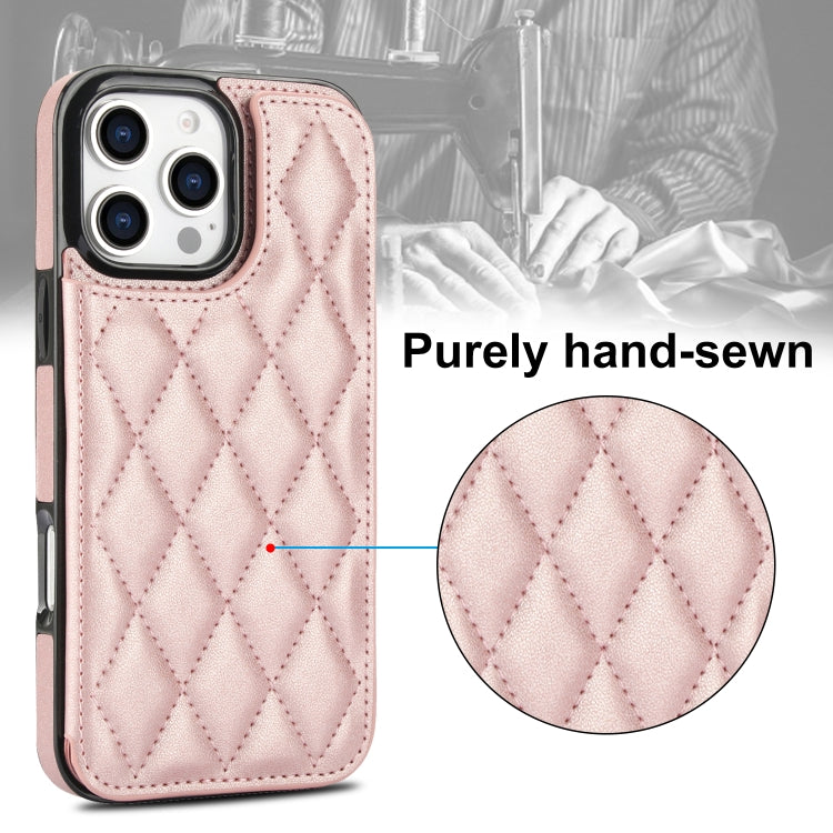 For iPhone 16 Pro Max Double Buckle Rhombic PU Leather Phone Case(Rose Gold) - iPhone 16 Pro Max Cases by buy2fix | Online Shopping UK | buy2fix