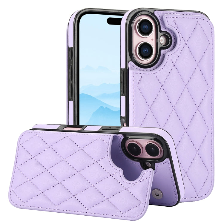 For iPhone 16 Plus Double Buckle Rhombic PU Leather Phone Case(Purple) - iPhone 16 Plus Cases by buy2fix | Online Shopping UK | buy2fix