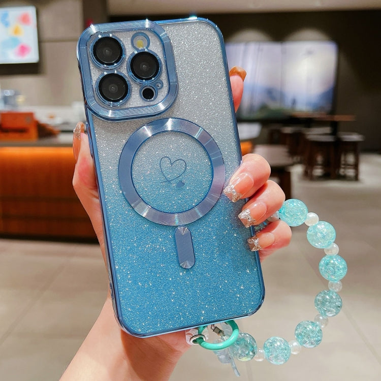 For iPhone 13 Pro Max Loves Gradient Glitter Bracelets Carbon Fiber Magsafe TPU Phone Case(Blue) - iPhone 13 Pro Max Cases by buy2fix | Online Shopping UK | buy2fix