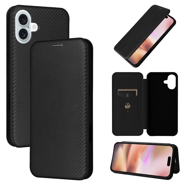 For iPhone 16 Carbon Fiber Texture Flip Leather Phone Case(Black) - iPhone 16 Cases by buy2fix | Online Shopping UK | buy2fix