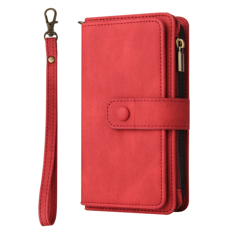 For Redmi K70 Skin Feel Multi Card Slots Zipper Wallet Leather Phone Case(Red) - K70 Cases by buy2fix | Online Shopping UK | buy2fix