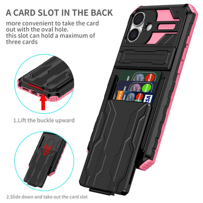 For iPhone 16 Kickstand Armor Card Wallet Phone Case(Pink) - iPhone 16 Cases by buy2fix | Online Shopping UK | buy2fix