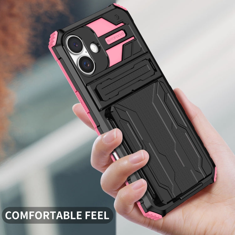 For iPhone 16 Kickstand Armor Card Wallet Phone Case(Pink) - iPhone 16 Cases by buy2fix | Online Shopping UK | buy2fix