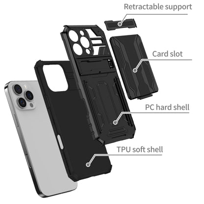 For iPhone 16 Pro Kickstand Armor Card Wallet Phone Case(Black) - iPhone 16 Pro Cases by buy2fix | Online Shopping UK | buy2fix