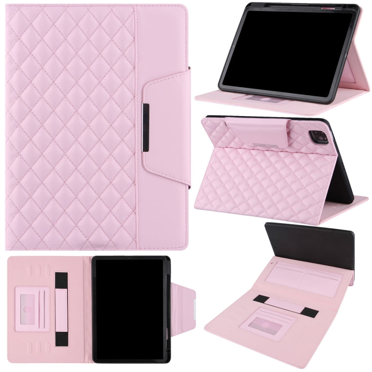 For iPad Pro 11 2024 Checkered Hardware Buckle Leather Smart Tablet Case(Pink) - iPad Pro 11 2024 Cases by buy2fix | Online Shopping UK | buy2fix