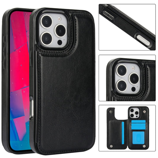 For iPhone 16 Pro Max Double Buckle Crazy Horse Texture PU Phone Case(Black) - iPhone 16 Pro Max Cases by buy2fix | Online Shopping UK | buy2fix