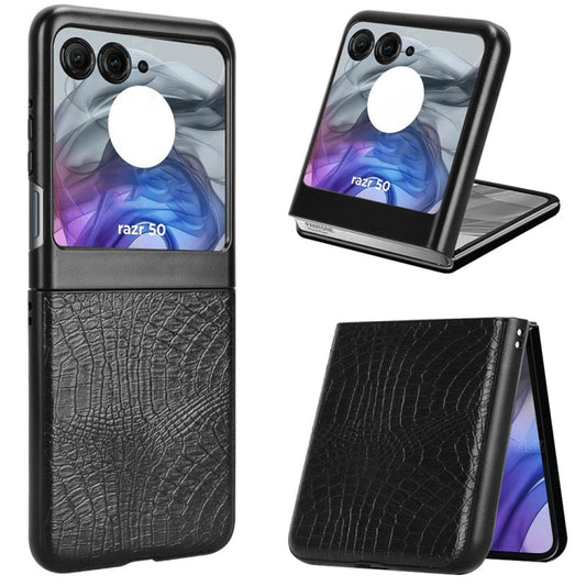 For Motorola Razr 50 Crocodile Texture Back Cover Phone Case(Black) - Motorola Cases by buy2fix | Online Shopping UK | buy2fix