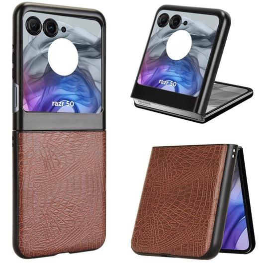 For Motorola Razr 50 Crocodile Texture Back Cover Phone Case(Brown) - Motorola Cases by buy2fix | Online Shopping UK | buy2fix