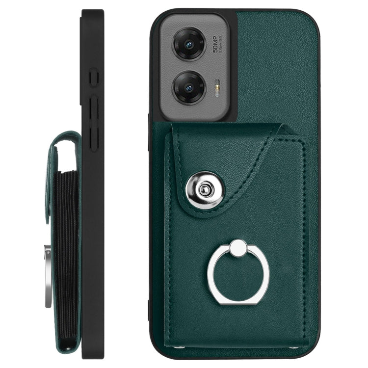 For Motorola Moto G Stylus 5G 2024 Organ Card Bag Ring Holder Phone Case with Long Lanyard(Green) - Motorola Cases by buy2fix | Online Shopping UK | buy2fix