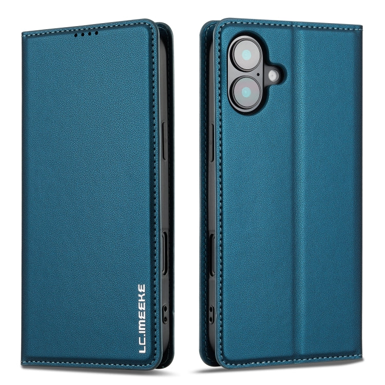 For iPhone 16 LC.IMEEKE L1 Series Frosted Fine Texture PU Phone Case(Blue) - iPhone 16 Cases by LC.IMEEKE | Online Shopping UK | buy2fix