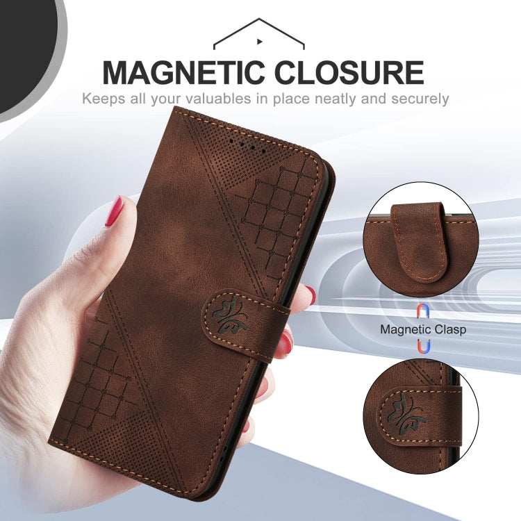 For Redmi K70 YX0080 Grid Butterfly Embossed Pattern Flip Leather Phone Case with Lanyard(Coffee) - K70 Cases by buy2fix | Online Shopping UK | buy2fix