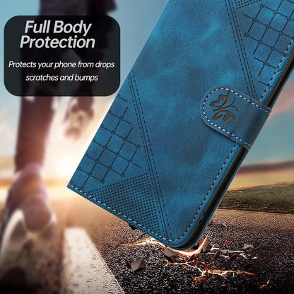 For iPhone 16 Pro YX0080 Grid Butterfly Embossed Pattern Flip Leather Phone Case with Lanyard(Dark Blue) - iPhone 16 Pro Cases by buy2fix | Online Shopping UK | buy2fix