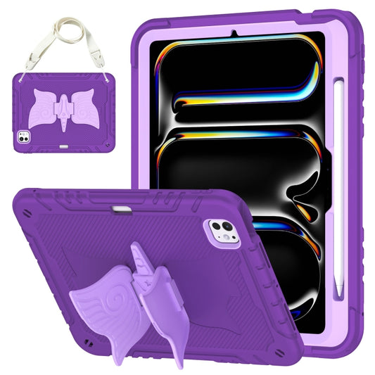 For iPad Pro 11 2024 Kickstand PC Hybrid Silicone Tablet Case with Strap(Purple) - iPad Pro 11 2024 Cases by buy2fix | Online Shopping UK | buy2fix