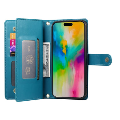 For iPhone 16 Pro Max Nine Card-slot Zipper Wallet Bag Leather Phone Case(Blue) - iPhone 16 Pro Max Cases by buy2fix | Online Shopping UK | buy2fix