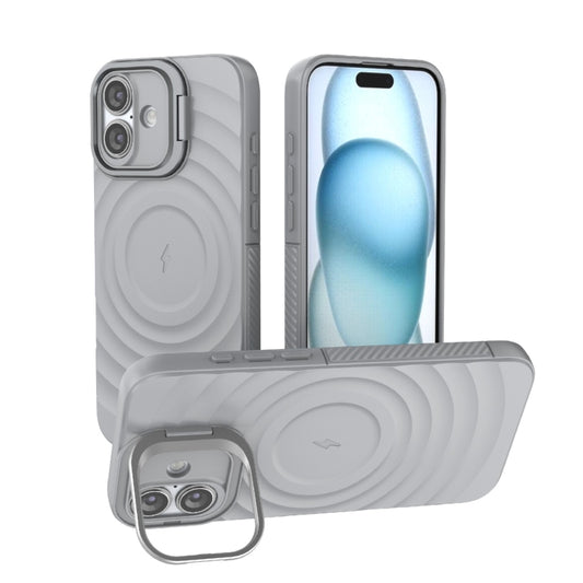 For iPhone 16 Plus Lens Frame Bracket Corrugated MagSafe Phone Case(Grey) - iPhone 16 Plus Cases by buy2fix | Online Shopping UK | buy2fix