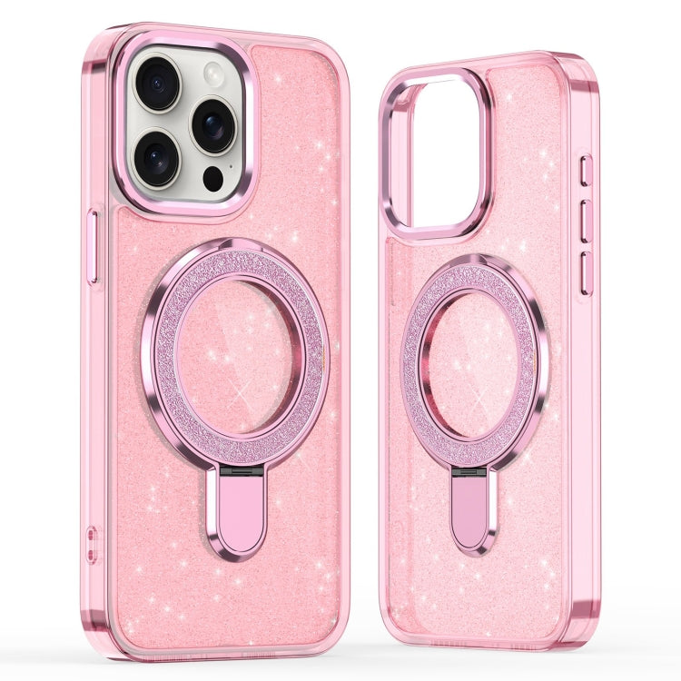 For iPhone 16 Pro Max Glitter Ring Holder MagSafe Phone Case(Pink) - iPhone 16 Pro Max Cases by buy2fix | Online Shopping UK | buy2fix