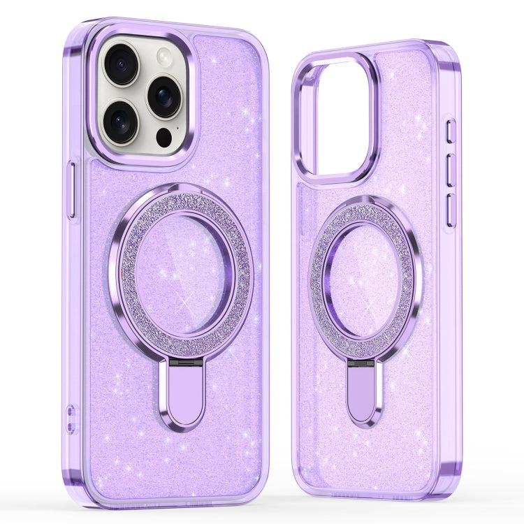 For iPhone 16 Pro Glitter Ring Holder MagSafe Phone Case(Purple) - iPhone 16 Pro Cases by buy2fix | Online Shopping UK | buy2fix