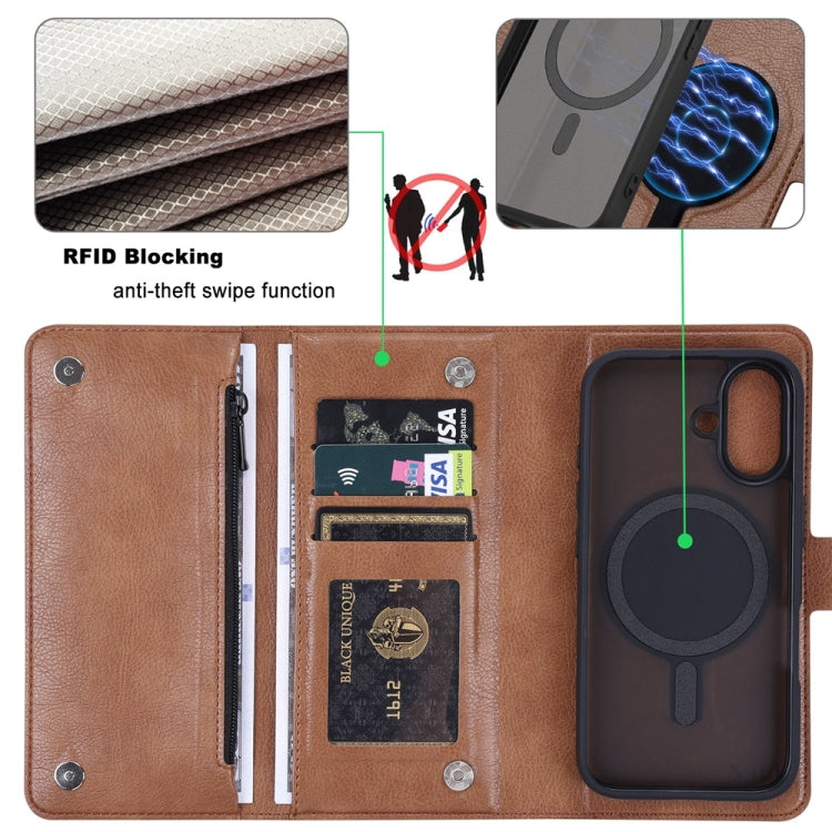 For iPhone 16 ViLi GVB Series MagSafe Magnetic RFID Leather Phone Case(Brown) - iPhone 16 Cases by ViLi | Online Shopping UK | buy2fix