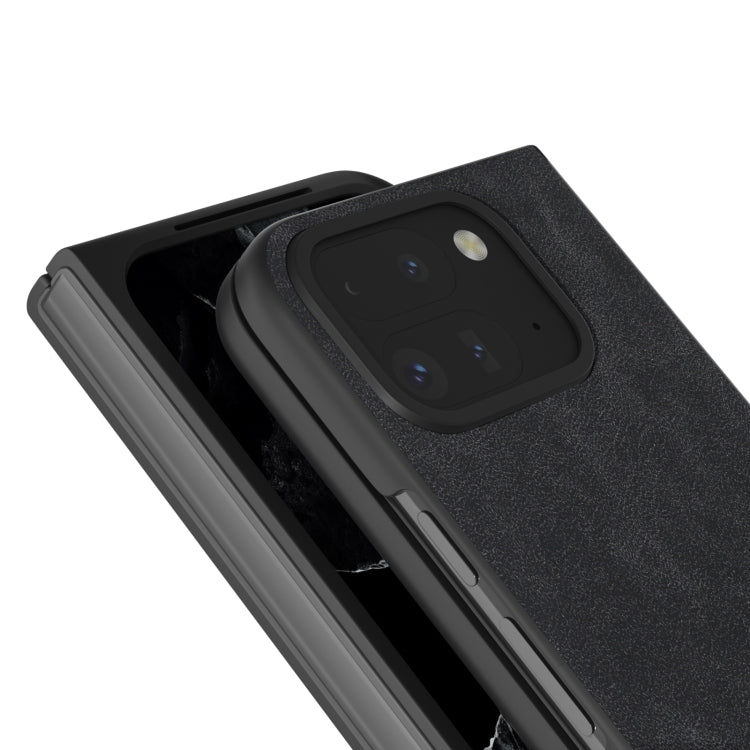 For Google Pixel 9 Pro Fold Black Frame PU Leather Full Coverage Phone Case(Black) - Google Cases by buy2fix | Online Shopping UK | buy2fix