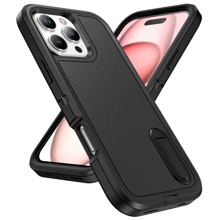 For iPhone 16 Pro Rugged PC + Silicone Phone Case with Holder(Black) - iPhone 16 Pro Cases by buy2fix | Online Shopping UK | buy2fix