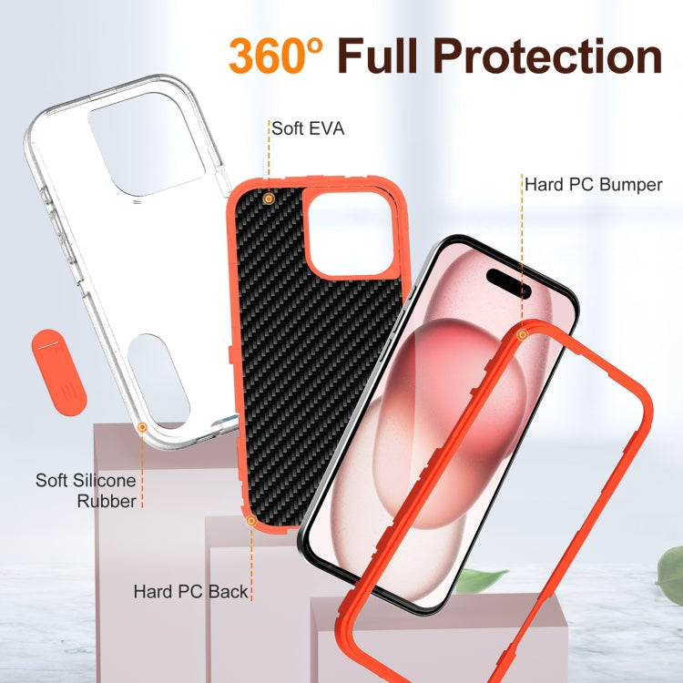 For iPhone 16 Pro Rugged PC + Silicone Phone Case with Holder(Transparent+Orange) - iPhone 16 Pro Cases by buy2fix | Online Shopping UK | buy2fix