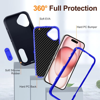 For iPhone 16 Rugged PC + Silicone Phone Case with Holder(Dark Blue+Royal Blue) - iPhone 16 Cases by buy2fix | Online Shopping UK | buy2fix