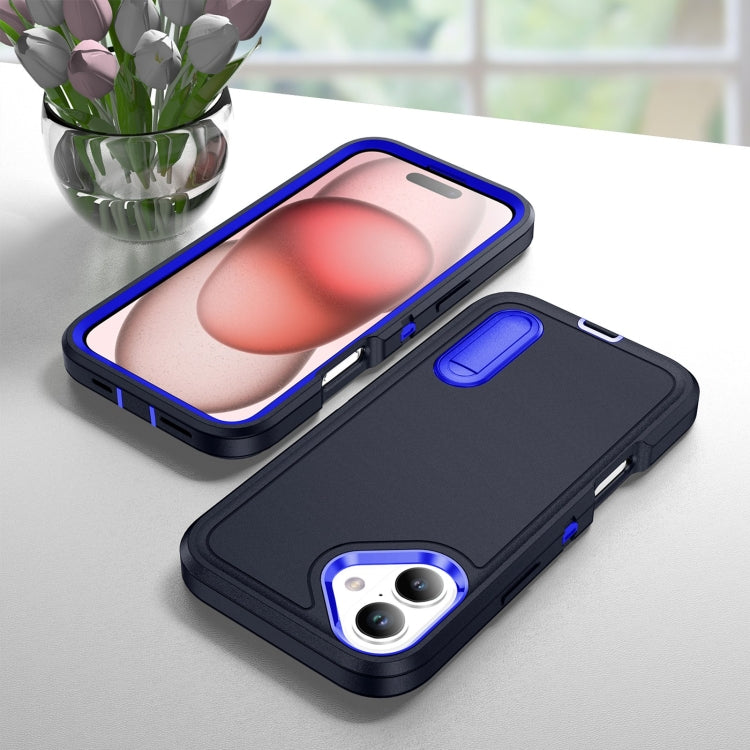 For iPhone 16 Rugged PC + Silicone Phone Case with Holder(Dark Blue+Royal Blue) - iPhone 16 Cases by buy2fix | Online Shopping UK | buy2fix