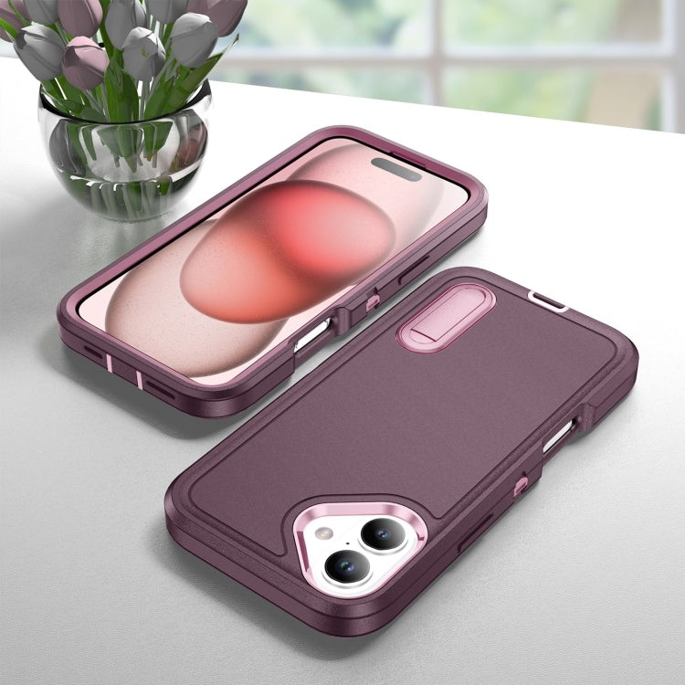 For iPhone 16 Rugged PC + Silicone Phone Case with Holder(Purple+Pink) - iPhone 16 Cases by buy2fix | Online Shopping UK | buy2fix