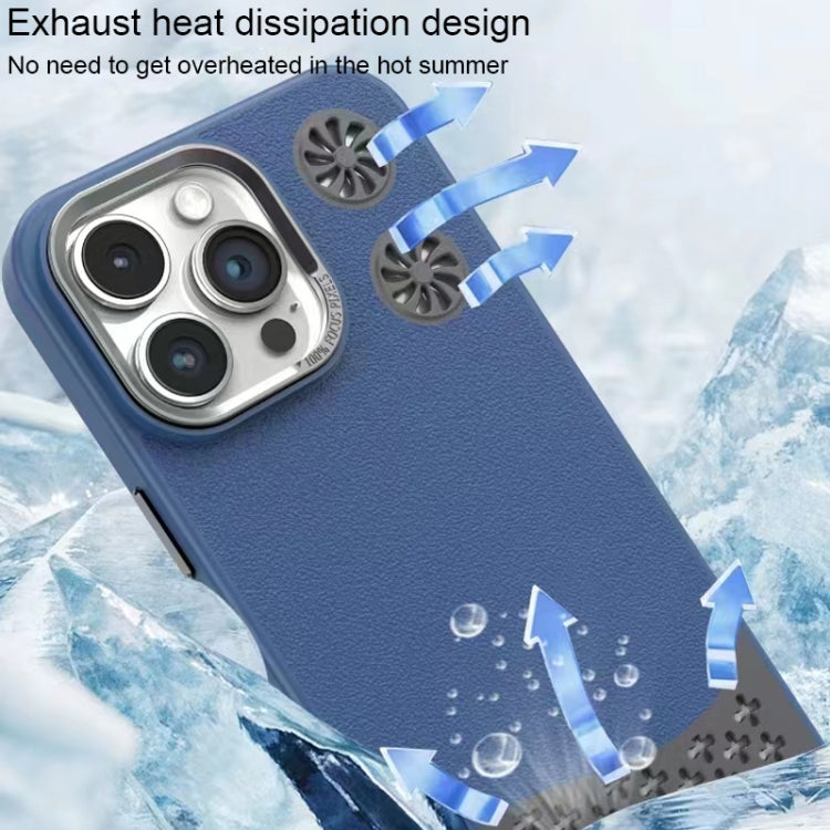 For iPhone 16 Pro Leather Textured Fan Hollow Cooling MagSafe Magnetic Phone Case(Grey) - iPhone 16 Pro Cases by buy2fix | Online Shopping UK | buy2fix