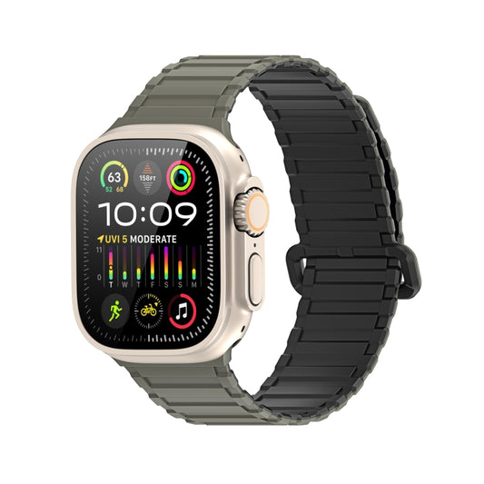 For Apple Watch Series 7 45mm DUX DUCIS KJ Series Magnetic Buckle Silicone Watch Band(Black Green) - Watch Bands by DUX DUCIS | Online Shopping UK | buy2fix