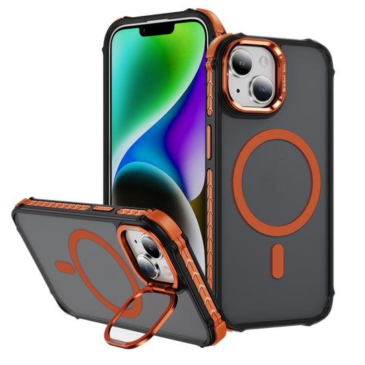 For iPhone 14 Rainbow Series Skin Feel MagSafe Lens Holder Phone Case(Orange) - iPhone 14 Cases by buy2fix | Online Shopping UK | buy2fix