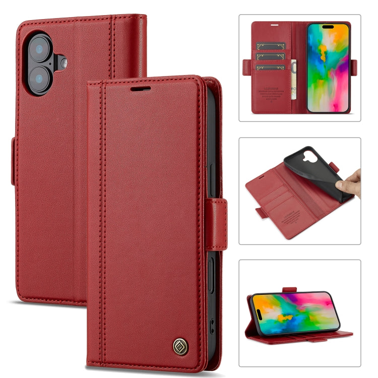 For iPhone 16 LC.IMEEKE Skin-friendly Card Slots Leather Phone Case(Red) - iPhone 16 Cases by LC.IMEEKE | Online Shopping UK | buy2fix