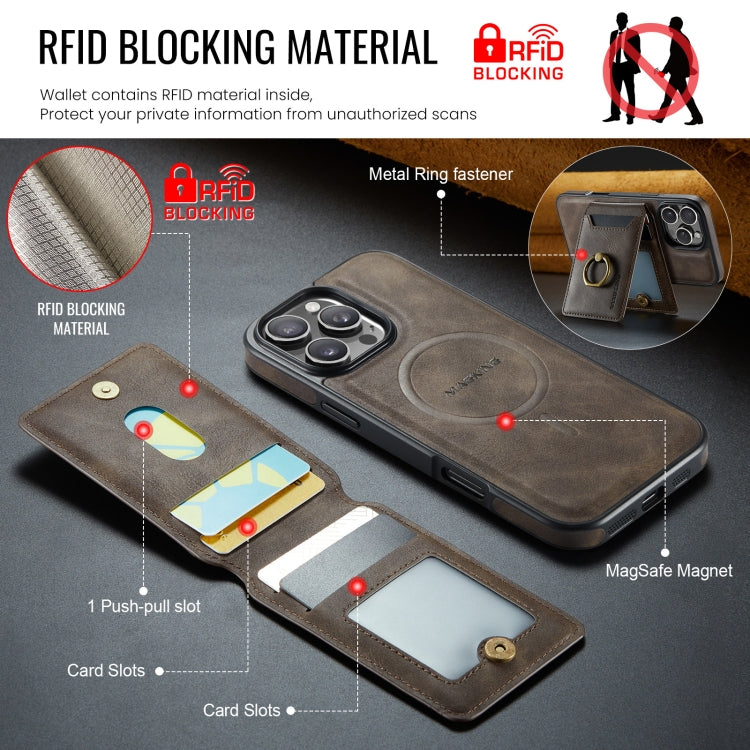 For iPhone 16 Pro Max DG.MING K1 MagSafe Detachable Wallet RFID Back Cover Phone Case(Coffee) - iPhone 16 Pro Max Cases by DG.MING | Online Shopping UK | buy2fix