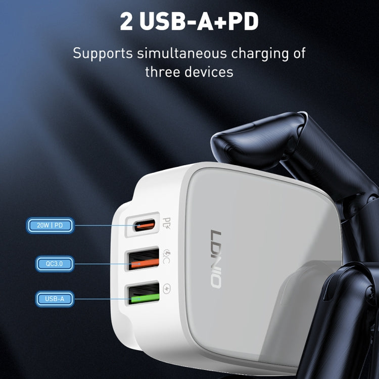 LDNIO Q334 32W Type-C + Dual USB Port Charger with 1m USB-C / Type-C to 8 Pin Data Cable, Plug Type:UK Plug(White) - USB Charger by LDNIO | Online Shopping UK | buy2fix