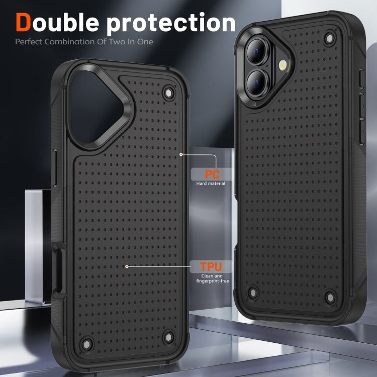 For iPhone 16 PC + TPU Shockproof Protective Phone Case(Black+Black) - iPhone 16 Cases by buy2fix | Online Shopping UK | buy2fix