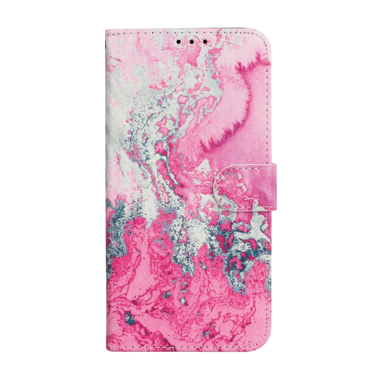 For iPhone 16 Pro Max Colored Drawing Marble Pattern Leather Phone Case(Pink Seawater) - iPhone 16 Pro Max Cases by buy2fix | Online Shopping UK | buy2fix