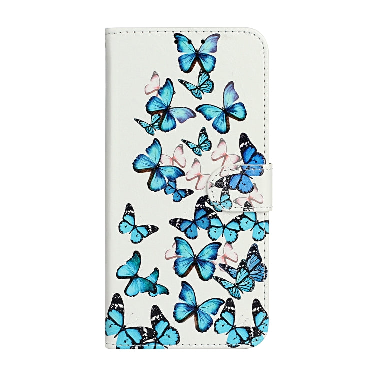 For iPhone 16 Pro Colored Drawing Marble Pattern Leather Phone Case(Little Blue Butterflies) - iPhone 16 Pro Cases by buy2fix | Online Shopping UK | buy2fix