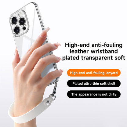 For iPhone 16 Plus SULADA  Electroplated Clear TPU Soft Frame Phone Case with Wrist Strap(Silver) - iPhone 16 Plus Cases by SULADA | Online Shopping UK | buy2fix