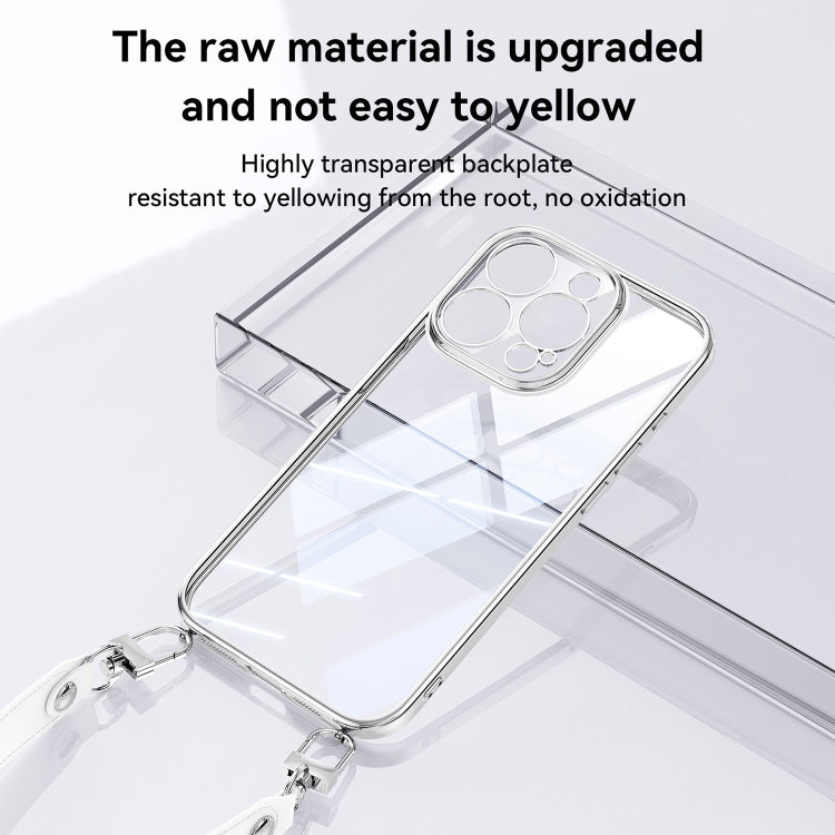 For iPhone 16 Pro Max SULADA  Electroplated Clear TPU Soft Frame Phone Case with Wrist Strap(Silver) - iPhone 16 Pro Max Cases by SULADA | Online Shopping UK | buy2fix