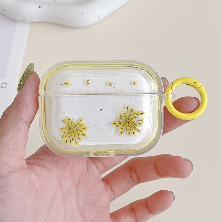 For AirPods 3 Glitter Snowflake Epoxy Dried Flowers Earbuds Box TPU Case(Yellow) - For AirPods 3 by buy2fix | Online Shopping UK | buy2fix