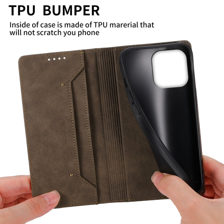 For iPhone 16 Pro Max Business Solid Color Magnetic RFID Leather Phone Case(Brown) - iPhone 16 Pro Max Cases by buy2fix | Online Shopping UK | buy2fix